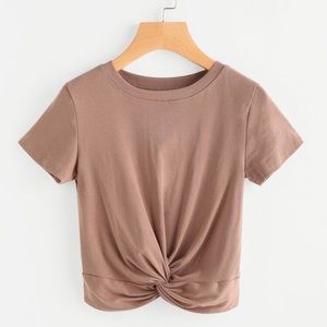 Nude crop top with twisted knot